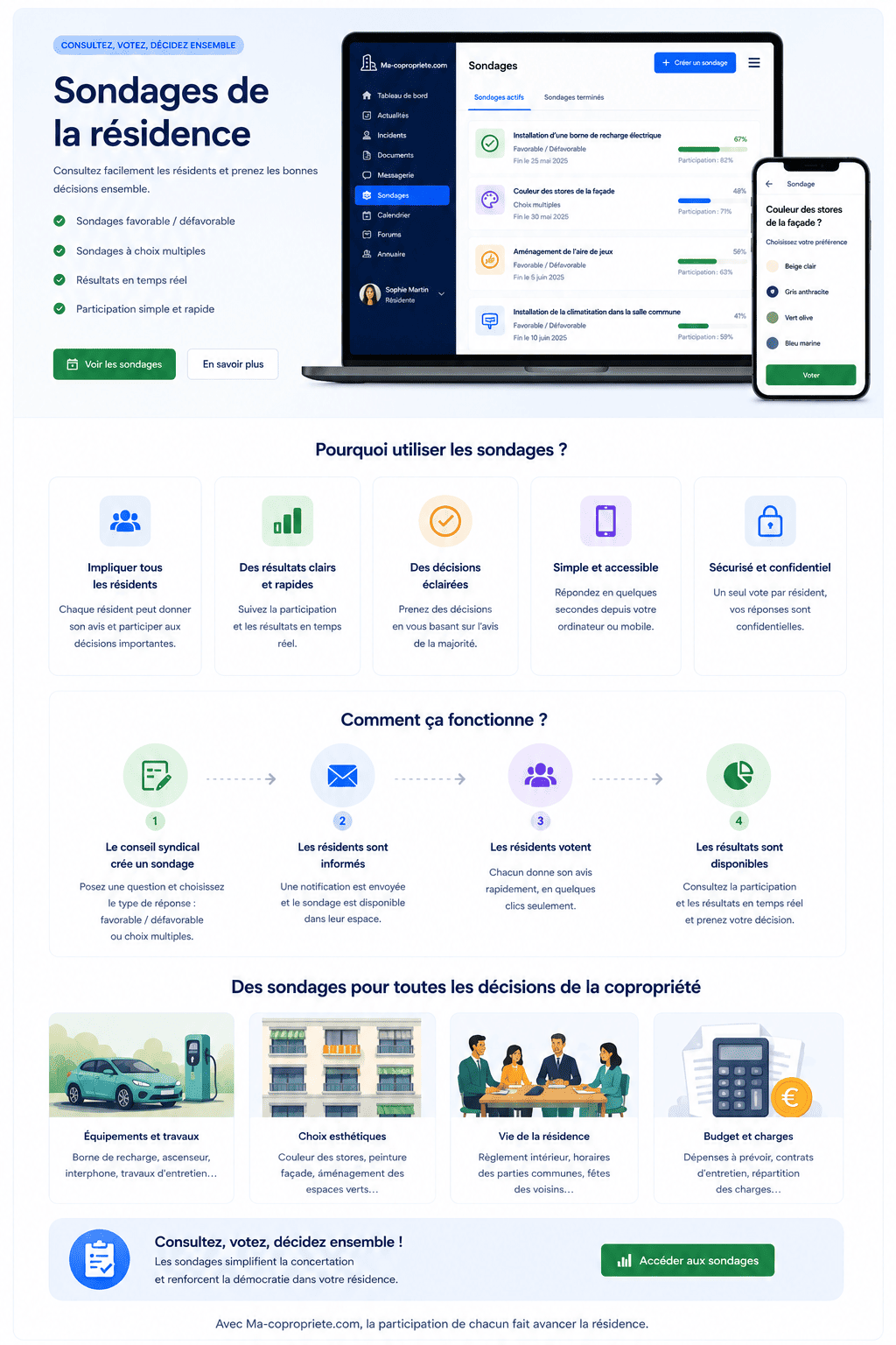 Les sondages de Ma-copropriete.com permettent aux résidents de donner simplement leur avis